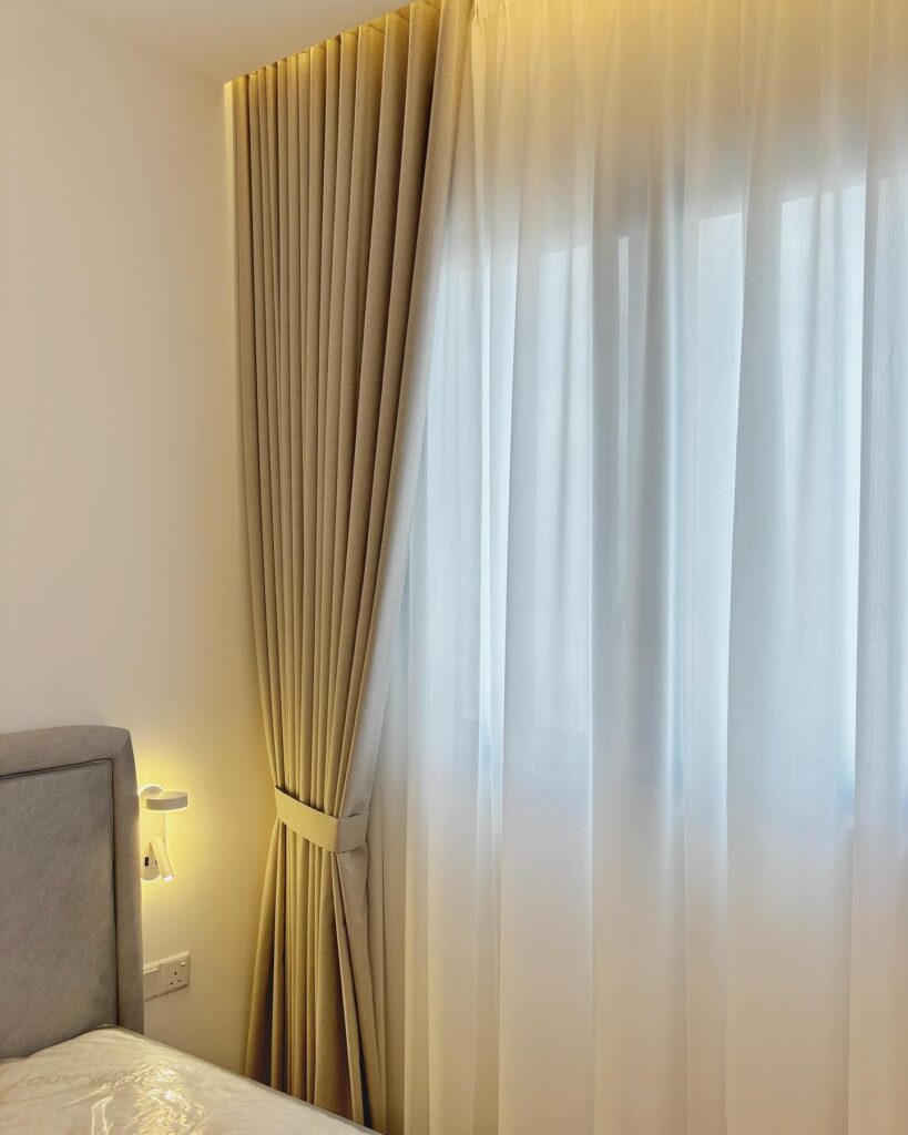 custom made blackout curtains with sheer curtains for master bedroom in al barari by window blinds shop dubai
