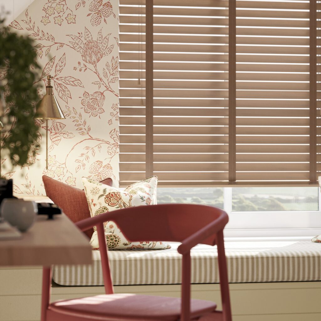 custom made wooden venetian blinds for living room and dining room by blinds shop