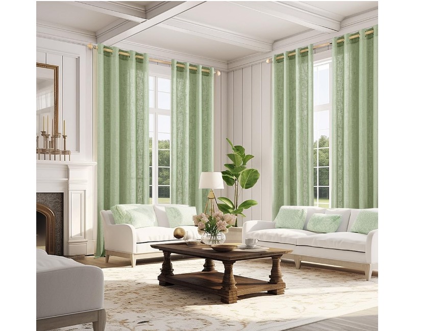 BUY GREEN LINEN CURTAINS TO ENHANCE LIVING ROOM DECOR BY DUBAI BLINDS-FLAT 30% OFF
