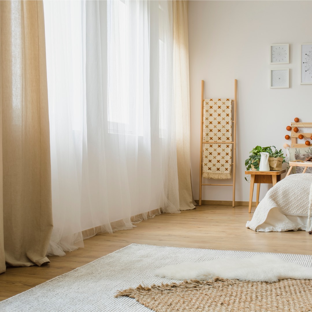CREAM+WHITE SHEER CURTAINS OR BEDROOM BY DUBAI BLINDS