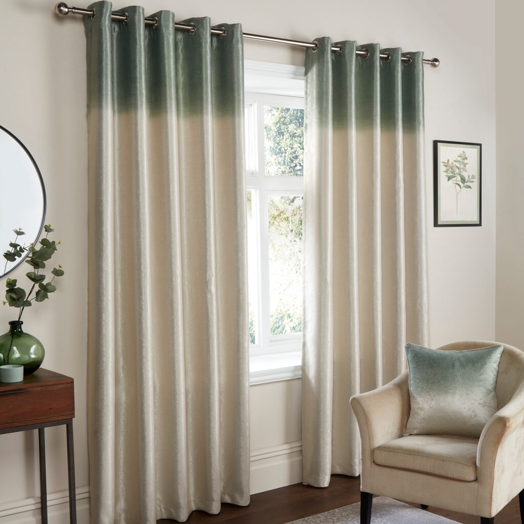 GREEN+OFF WHITE EYELET CURTANS BY DUBAI BLINDS-30% OFF