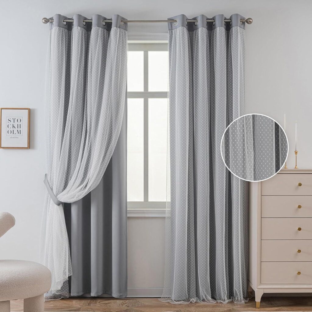 GREY COLOUR BLACKOUT+SHEER CURTAINS FOR KIDSOOM,LIVING ROOM AD BEDROOM BY DUBAI BLINDS-2025