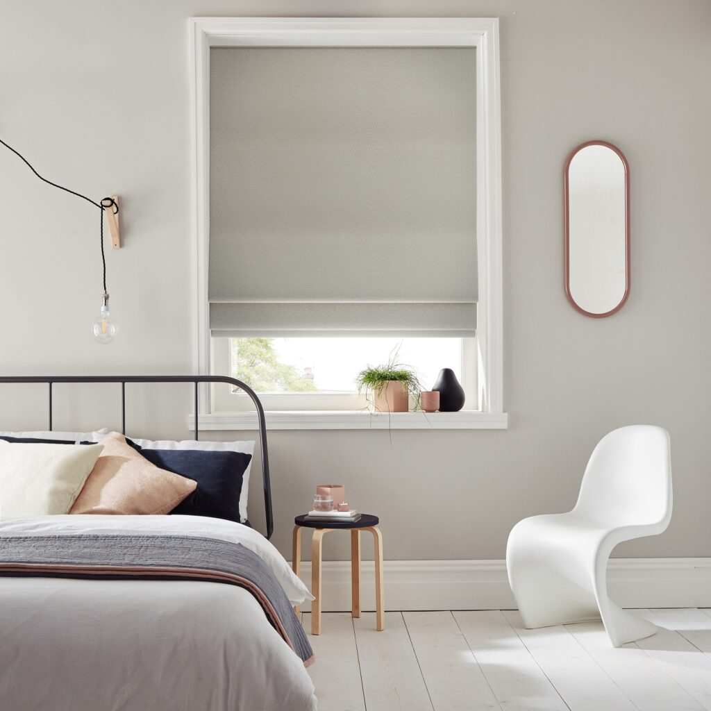 GREY COLOUR ROMAN BLINDS FOR BEDROOM BY DLINDS SHOP DUBAI