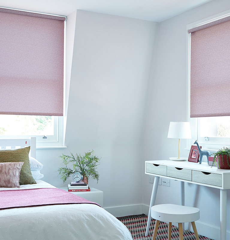 PINK COLOUR ROLLER BLINDS FOR GIRLS BEDROOM BY DLINDS SHOP DUBAI