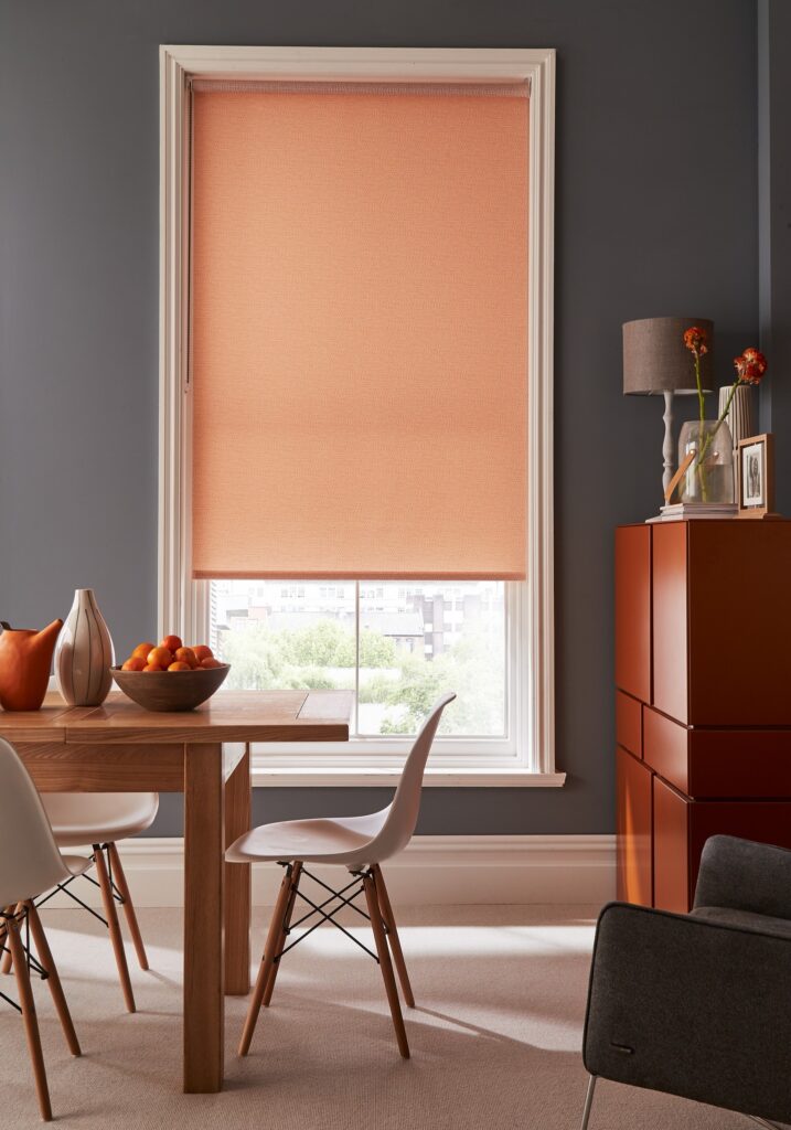 SOFT PINK COLOUR ROLLER BLINDS FOR DINNNG ROOM ABD KICHEN BY DLINDS SHOP DUBAI