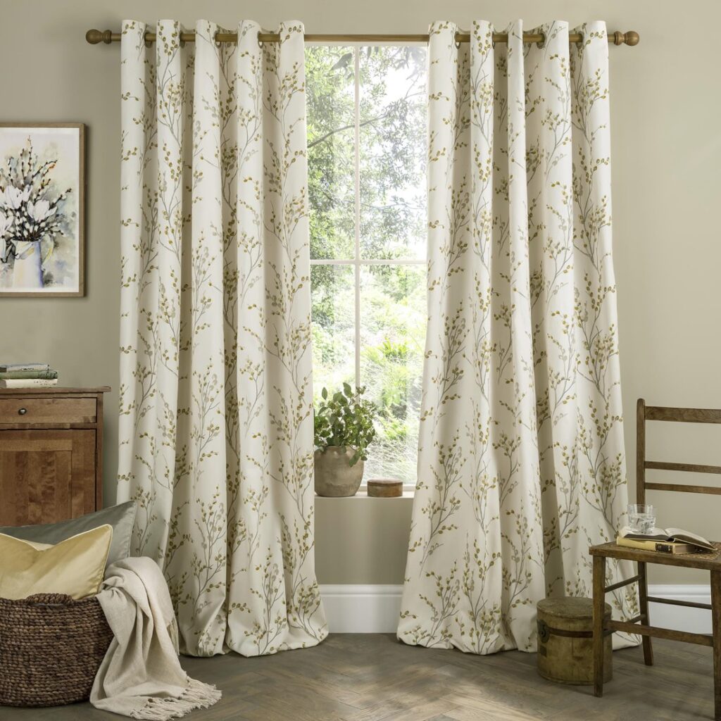 WHITE COLOUR FLORAL PRINTED BLACKOUT EYELET CURTAINS FOR STYLE AND ELEGENCE BY DUB AI BLINDS