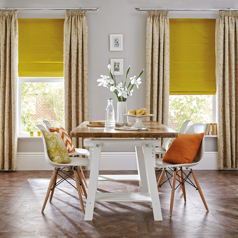 YELLOW COLOU ROMAN BLINDS FOR DINNING ROOM BY DLINDS SHOP DUBAI